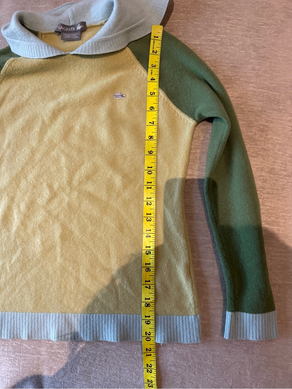 Lacoste Kids 100% Cashmere Colorblock Sweater Youth XL 16 Green Blue Crocodile - Picture 7 of 9